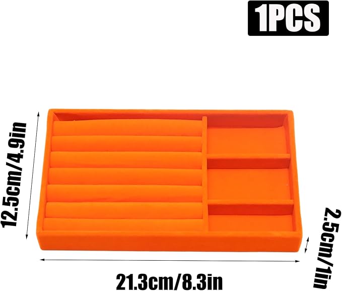 Velvet Jewelry Trays for Drawers, Orange 2-in-1 | Stackable Jewelry Drawer Organizer Inserts, Ring Earring Necklace Holder Organizer Storage Tray with Removable Dividers