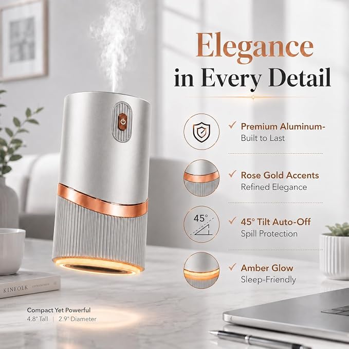 Waterless Essential Oil Diffuser, Mini Scent Air Machine Portable Diffuser for Home Car Office, Battery Operated Aromatherapy Diffuser with 10mL Hotel Scent Fragrance Oil, Timer & 4 Mist Levels, Grey