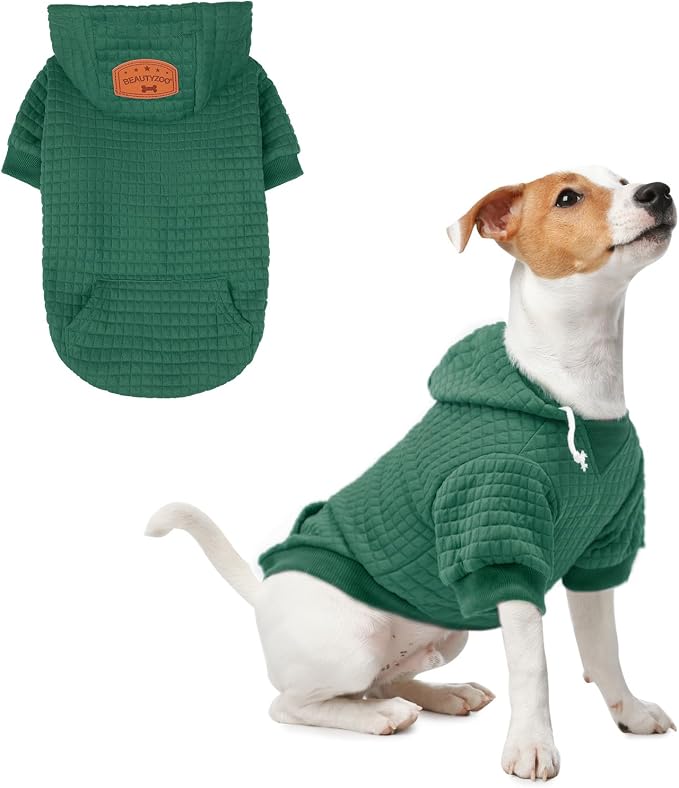 BEAUTYZOO Dog Hoodies Sweater for Small Dogs,Waffle‑Like Laminated Pet Coat | Warm Dog Sweatshirt with Pocket & Leash Hole,Pullover Clothes for Girl Boy Dogs & Cats,Stretchy & Easy‑On‑Off,Chihuahua Puppy