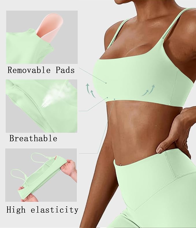 Comper Women's Sports Bras Wirefree Racerback Workout Bras Sexy Thin Straps Yoga Sport Bras with Removable Pads