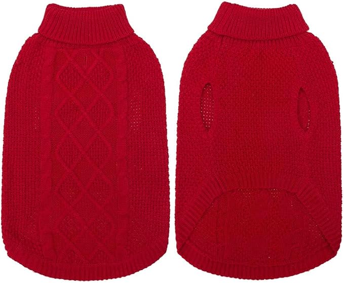 Mihachi Turtleneck Dog Sweater - Winter Coat Apparel Classic Cable Knit Clothes with Leash Hole for Cold Weather, Ideal Gift for Pet in New Year