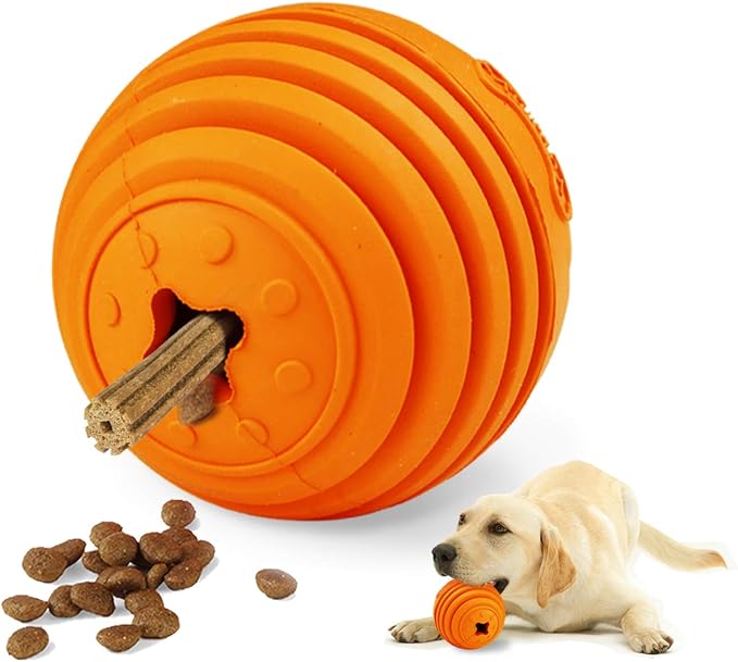 LaRoo Dog Puzzle Toy, Interactive Dog Toys for Treat Dispensing, Medium and Large Dogs,Dog Treat Ball for Teeth/Slow Feeder/IQ Training/Playing (3.5in Orange)