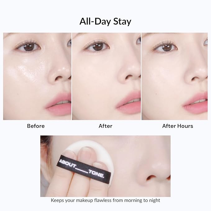 ABOUT TONE Blur Powder Pact 0.32oz - Pressed Powder Compact with Mirror and Puff Makeup Setting Finishing Blurring Natural Translucent Lightweight Face Sebum Oil Control Vegan Formula (02 LIGHT)