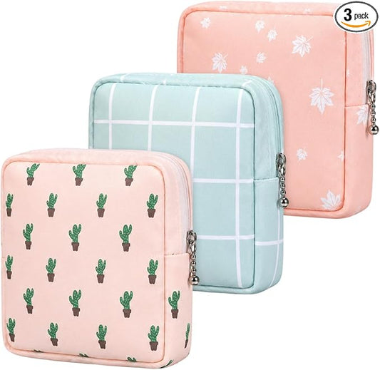 3Pcs Sanitary Napkin Storage Bags, Period Pouch for Pads Tampons | Portable Menstrual Pad Bag for Purse, Cute Feminine Pads Bag Travel Kit for Teen Women