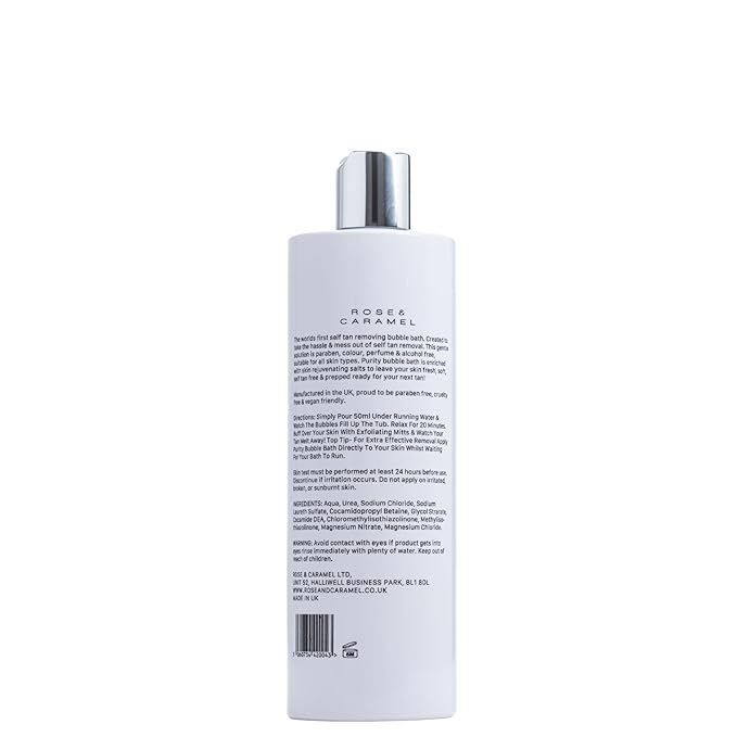 Rose & Caramel Purity Self Tan Removing Bubble Bath, Effective Self Tan Eraser, Removes Any Brand Of Fake Tan, 16.90 Fl Oz (500ml)