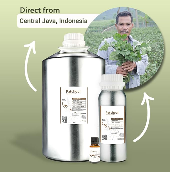 Dark Patchouli Essential Oil - Direct from Java Indonesia Natural Repellent Aceite de Pachulí - Aromatherapy and Premium Therapeutic Grade - Ideal for Body & Candle-Making (2lbs)