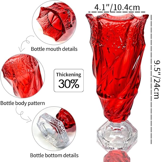 Glass Flower vase 2.4lb 9.5inch,Bohemian Style, for Centerpieces,Wedding,Home Decor Glass Vase (Red)