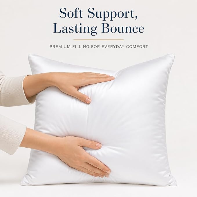 Bemaystar Pillow Inserts, White Satin Pillow Inserts for Throw Pillow Covers, Soft Fluffy Square Cushion Inserts for Sofa Bed Couch Home Decor, 24x24 Inch