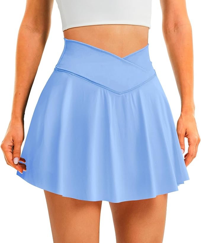 Womens Tennis Skirt Crossover High Waisted Skort with Pockets Shorts | Athletic Skirts for Golf Running Workout Pickleball, Aesthetic Activewear, Sporty Athleisure Style
