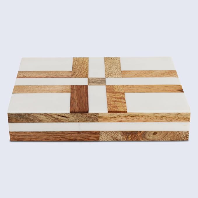 Handicrafts Home White Decorative Storage Box with Lid Wooden Desk Organizer Box Office Storage Box for Workspace Desk Decor Organizer – Resin Inlay Patisserie Delight Collection- 8x6x1.5