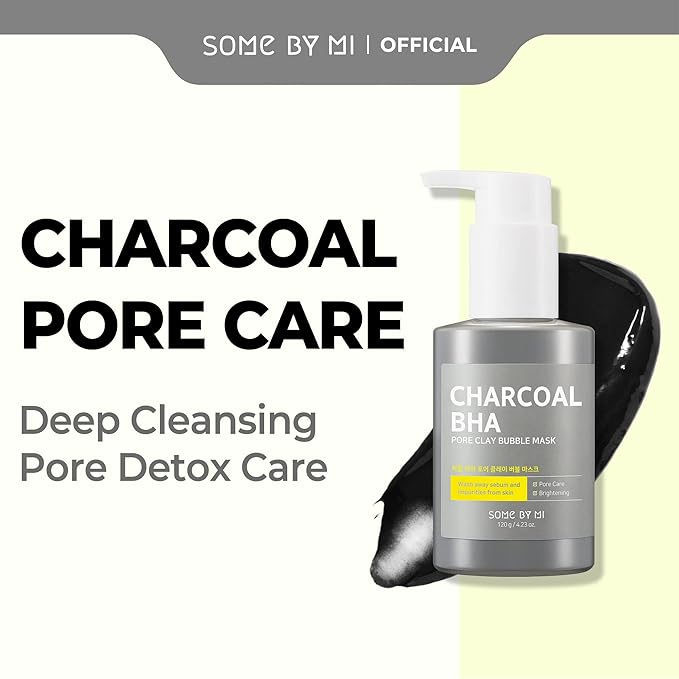 SOME BY MI Charcoal BHA Pore Clay Bubble Mask – 4.23oz, 120g – Korean Exfoliating Face Wash & Bubble Face Mask – Salicylic Acid Cleanser for Sebum and Pore Care with Natural BHA – Korean Skin Care
