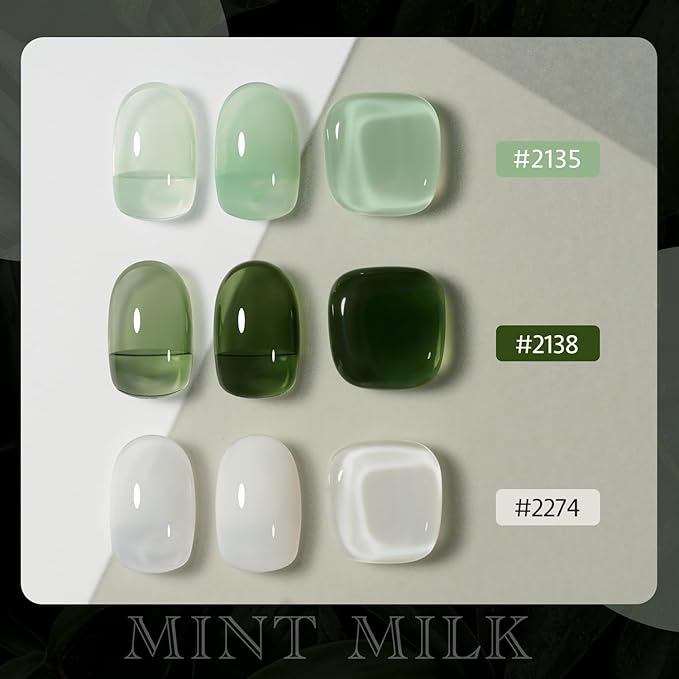 GAOY Gel Nail Polish Kit, 3 Colors 16ml Jelly White Green, Soak Off UV Gel Polish Set - Mint Milk