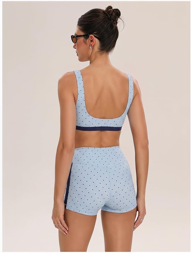 Milumia Women's Polka Dots Workout Set 2 Piece Color Block Bra Tank High Waisted Biker Shorts Layered Matching Yoga Outfit