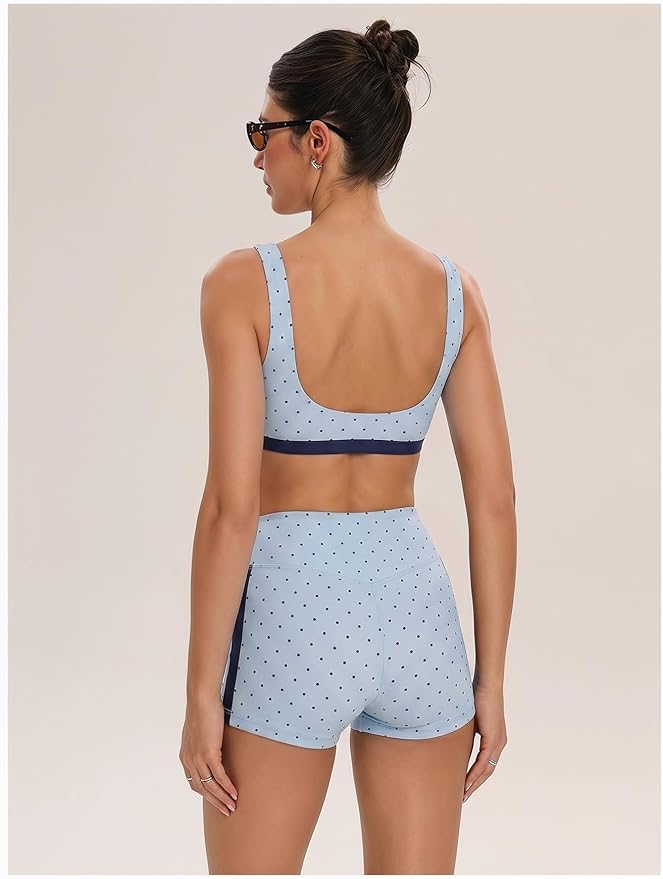 Milumia Women's Polka Dots Workout Set 2 Piece Color Block Bra Tank High Waisted Biker Shorts Layered Matching Yoga Outfit