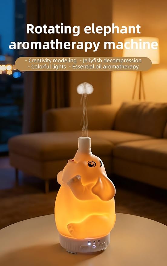 Rotating Elephant Essential Oil Diffuser 2 Modes | 2 Spray Modes, Colorful Gradient Lights, Ultrasonic Quiet Design, Decor Humidifier for Home Bedroom Office