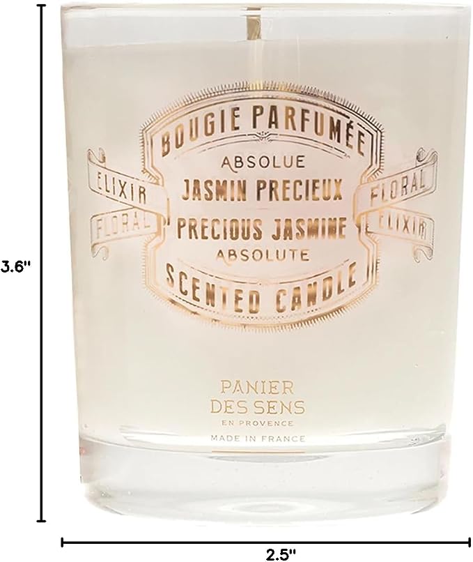 Panier des Sens Jasmine Long-Lasting Scented Candle, 6.3 oz | Hand-Poured In Provence | Up To 55 Hours Burn Time | 100% Natural Cotton Wick | Long-Lasting French Home Fragrance
