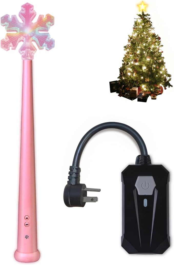 Voice Christmas Magic Tree Wand Lights, Wireless Remote Control Outlet for String Lights and Decorations Lights, Pink Magic Voice Activated Turn On and Off, Suitable for Christmas Parties