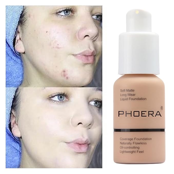 2 Pack PHOERA Foundation,Flawless Soft Matte Liquid Foundation 24 HR Oil Control Concealer Foundation Makeup,Full Coverage Foundation for Women and Girls (102 Nude)