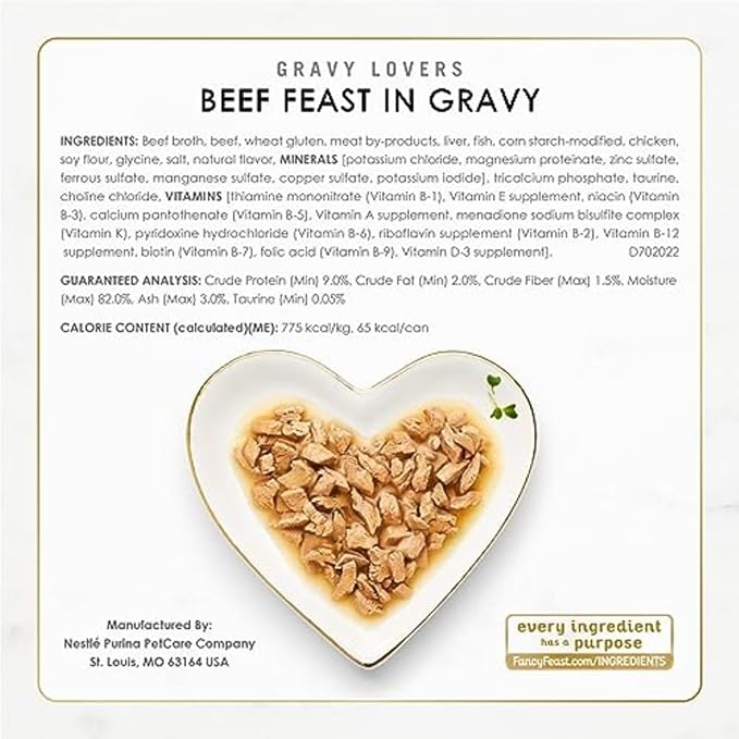 Fancy Feast Purina Gravy Lovers Poultry and Beef Grilled Gourmet Wet Cat Food Variety Pack - 3 oz. Cans,(Pack of 60)