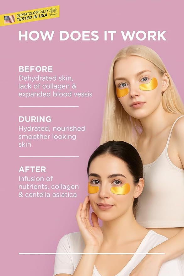 Under Eye Patches – 20 Pairs Collagen Gold Eye Mask with Hyaluronic Acid, Green Tea, Aloe & Matcha – Puffy Eyes, Dark Circles, Wrinkles & Bags Treatment – For All Skin Types