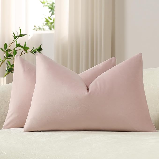 Lumbar Pillow Covers 12x20 Light Pink: Pack of 2 Cozy Soft Velvet Rectangular Modern Luxury Decorative Throw Pillow Cases for Sofa Couch Living Room Bed Home Decor