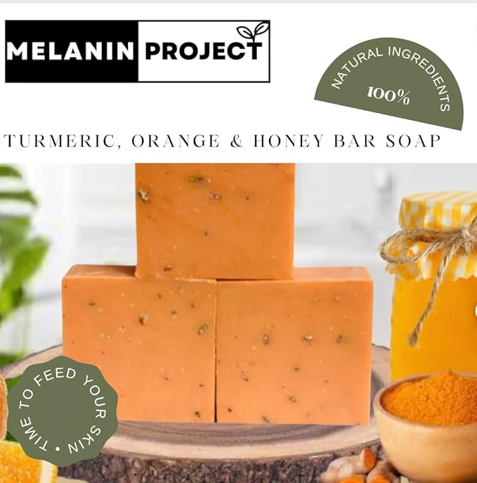 MELANIN PROJECT Organic Turmeric Soap Bar- Dark Spots and Acne Remover for Face & Body - Natural Handmade with Turmeric, Orange, Honey & Oatmeal - for all SKIN Types both Men & Women