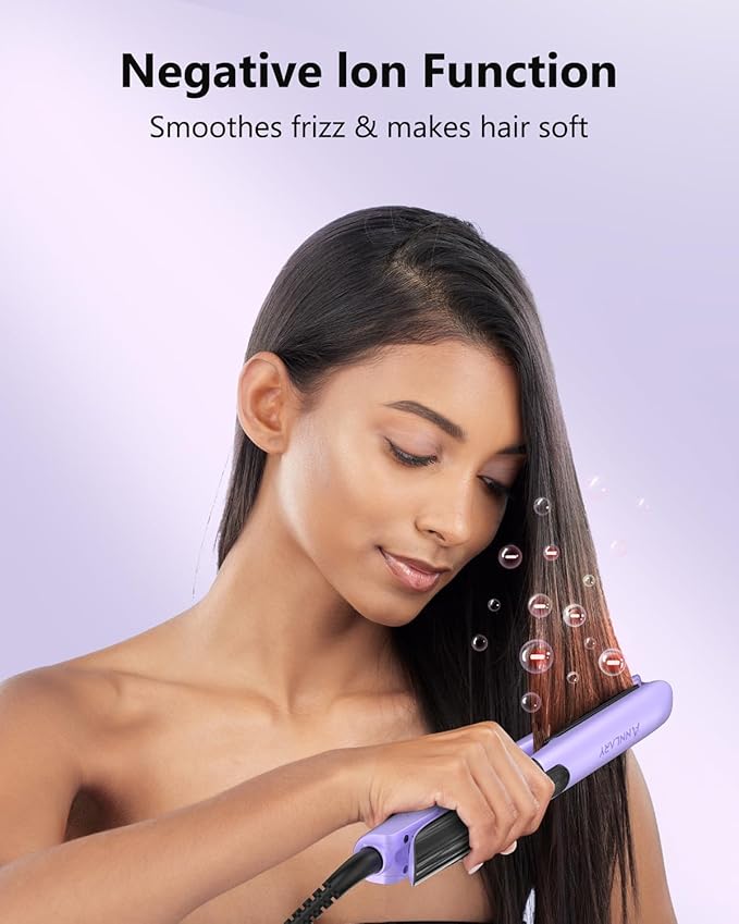 Annlary Hair Straightener 1 Inch Flat Iron and Curler 2 in 1 Titanium Ceramic Ionic Dual Voltage Straightener with Heat-Resistant Silicone, for Less Frizz, Shinier & Smoother