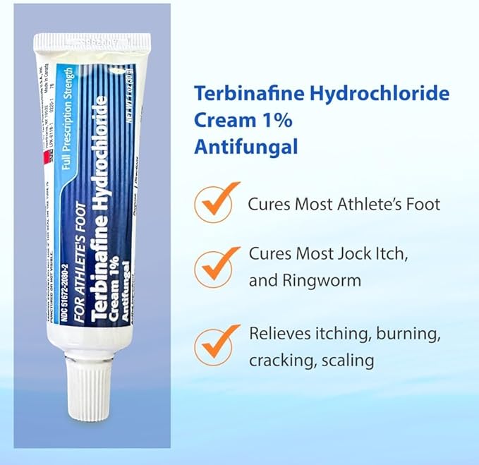 Taro Terbinafine Hydrochloride antifungal Cream 1% - Athletes Foot Cream Extra Strength, relieves itching & Burning, Cures Most Athlete's Foot, Jock Itch & Ringworm 1 oz