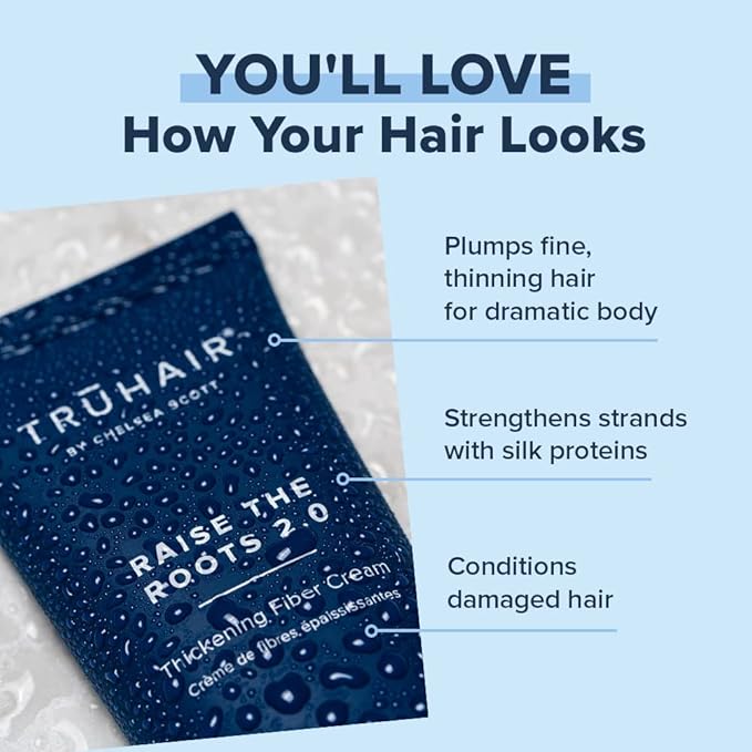 Truhair Raise The Roots 2.0 - Instant Hair Thickening Fiber Cream for Frizz-Free Blowout | Hair Styling Cream for Women & Men | Silk-Spun Fibers Hair Volumizer for Fine Hair Conditioning & Smoothing