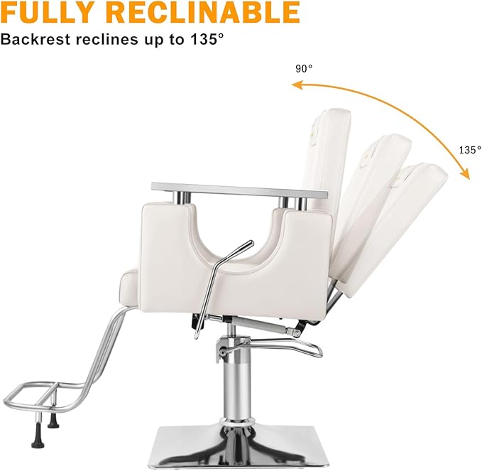 Heavy Duty Barber Chair, 360° Swivel Reclining Salon Chair for Hair Stylist, Height Adjustable Hydraulic Hairdressing Chair with Footrest for Barber Shop, Beauty Salon, Hairdressers