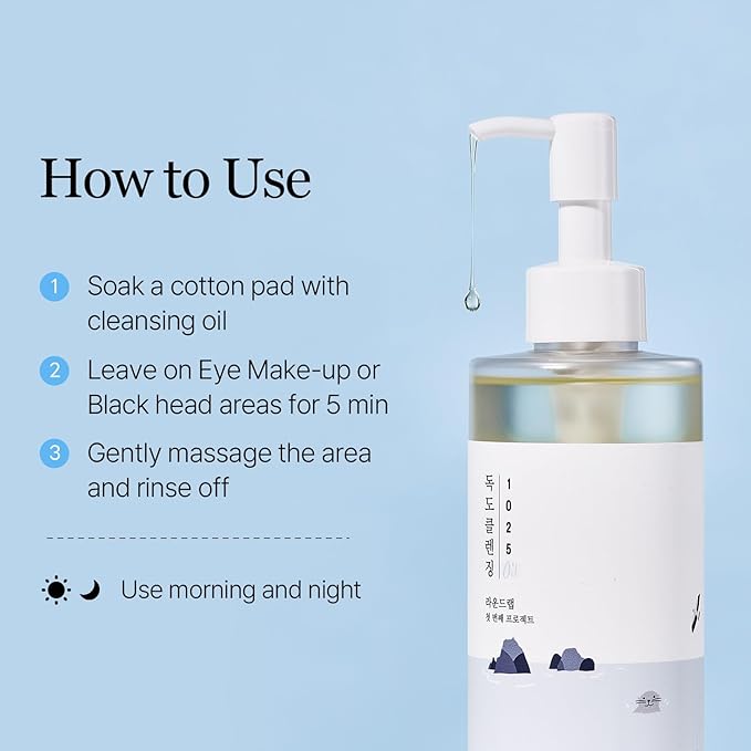 ROUND LAB 1025 Dokdo Cleansing Oil 6.76 Fl Oz, Lightweight Oil Cleanser for Face, Makeup Remover for Sensitive Skin, Blackhead and Pore Cleansing, Easy to Wash Off, No Oily Residue, Korean Skin Care