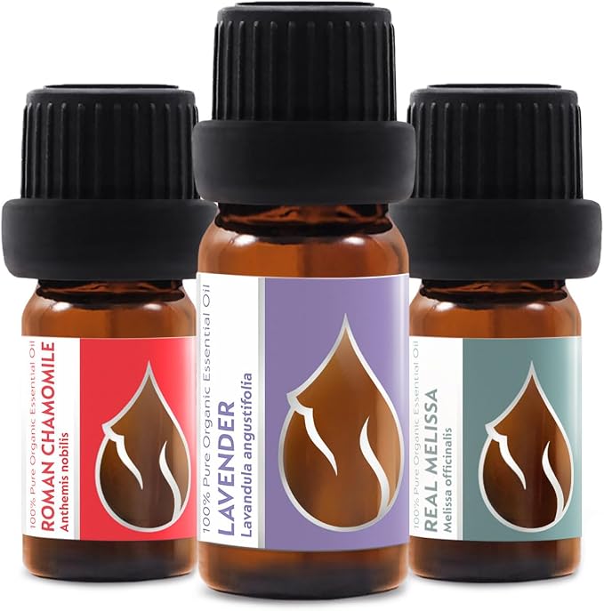 Set Sweet Dreams Organic Essential Oils | Lavender (10 ml) + Roman Chamomile (5 ml) + Real Melissa (5 ml) | 100% Pure and Natural | Undiluted | Therapeutic Grade | Non-GMO | 3 pcs
