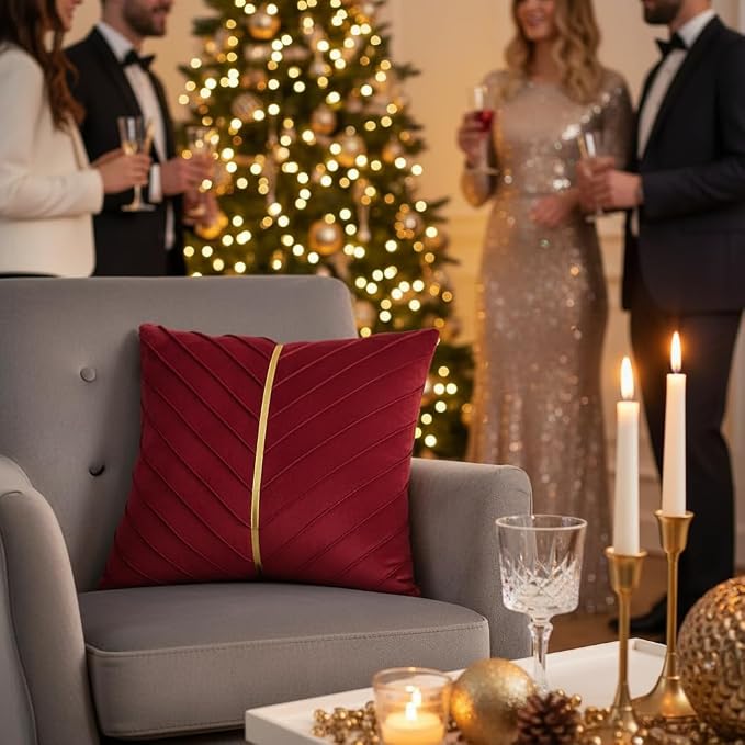 Velvet Throw Pillow Covers 24x24 inch Pack of 2 Gold Decor Red