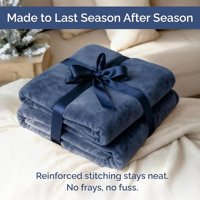 Fleece Blanket King Size - Ultra-Soft Flannel Fleece Blanket - Washed Blue | Soft, Warm, Outdoor Picnic Blanket for Camping, Travel, Lightweight, Cozy, Anti-Static, Home Decor Gifts for Men & Women