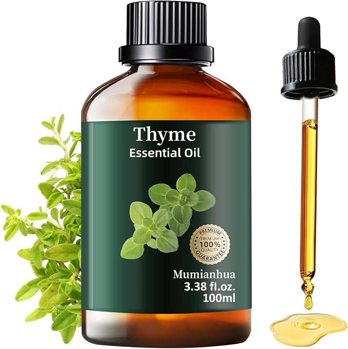 Thyme Essential Oil, Herbaceous Scent, Outdoor, Diffuser & DIY, 3.38 Fl Oz | Mumianhua Thyme Oil, Steam-Distilled. Warm, Herbal Aroma. For Outdoor Spray, Skin & Scalp Care, Home Freshening & DIY