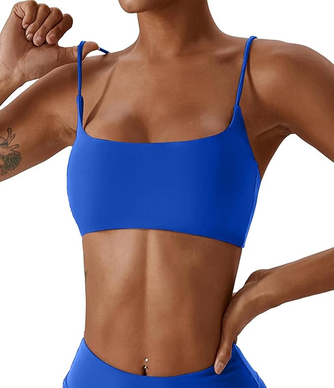Comper Women's Sports Bras Wirefree Racerback Workout Bras Sexy Thin Straps Yoga Sport Bras with Removable Pads
