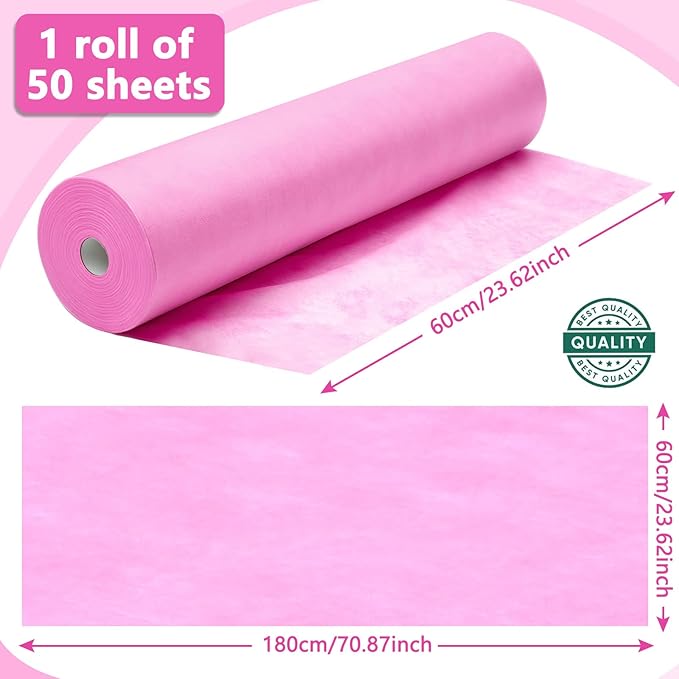 Tudomro 2 Rolls Disposable Non Woven Bed Sheets 24 x 71 Inch Massage Table Paper Covers Non Woven Fabric Massage Sheets Waterproof Spa Breathable Bed Cover for Beauty Salon (White,Pink)