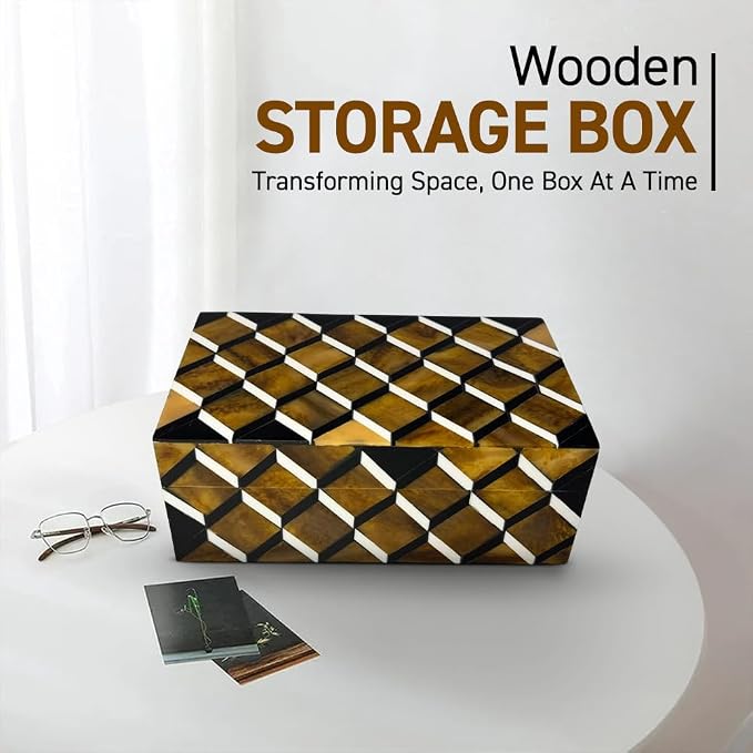 Perilla Home Home Decor Decorative Storage Wooden Box Small Ulhas Organizer Tool Stash Card Craft Trinket Memory Keepsake Jewelry Box for Men and Women, Gifts For All, Brown, Black and Off White