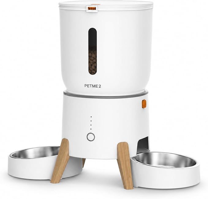 Dual Bowl Automatic Cat Feeder - 5L WiFi Smart Elevated Cat Feeding Station with App Control, Voice Recording, Dual Power Options, Stainless Steel Cat Bowls & Anti-Jam Technology for Small Dogs