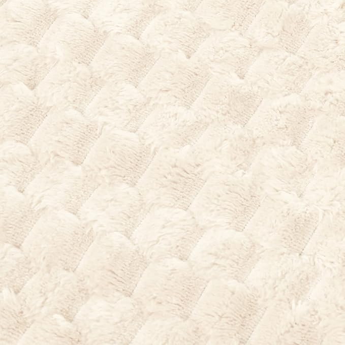 Vessia Flannel Fleece Throw Blanket(50x70 inch), 3D Jacquard Cream Fuzzy and Warm Blanket for Couch,Sofa,Bed,Chair, 300GSM Super Soft Touch Cozy Lightweight Throw for All-Season Home Decor