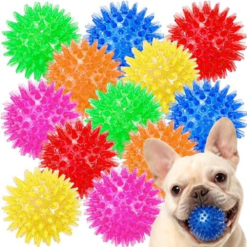 LECHONG 12-Pack Squeaky Spiky Dog Balls, 2.5" Balls for Small Medium Dogs | Durable TPR, Floats, Bouncy, Soothes gums, Cleans teeth, Boredom buster, Interactive Play, Indoor and Outdoor Fetch