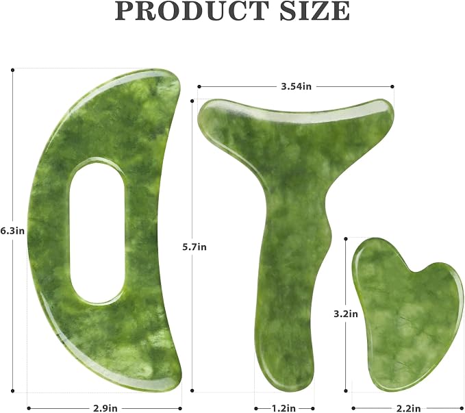 Body Gua Sha Tools，3 in 1 Jade Stone Gua Sha Massage Tool, Large Guasha Muscle Scraper Tools Set, Muscle Scraping Massage Anti Cellulite SPA Acupuncture Tools for Back Leg Lymphatic Drainage