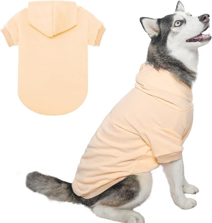 BINGPET Dog Hoodie for Large Dogs, Soft Pullover Pet Sweater | Warm Dog Sweatshirt Clothes, Winter Hooded Outfit for Girl Boy Dogs Puppy, French Pitbull Cold Weather Coats Wear, Beige XL