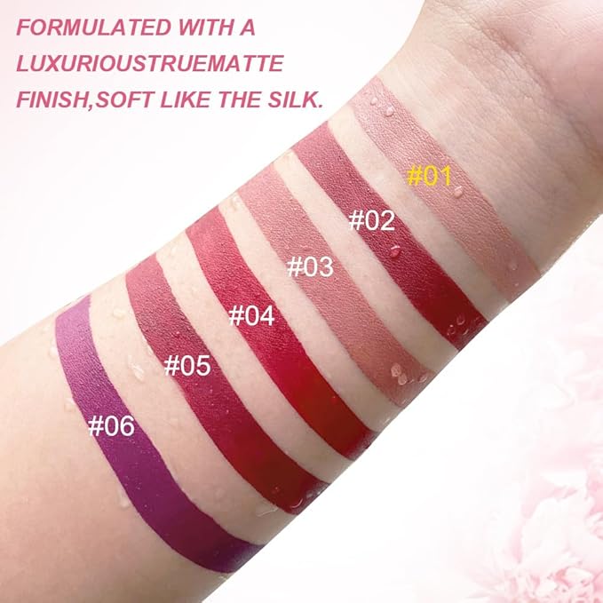 evpct 1Pcs Purple Matte Liquid Lipstick Lip Stain Sets for Women, Peony Flower Mauve Violet Pueple Matte+Lipstick Long Lasting Permanent 24 hr Hours Magic Lipstick 24 Hours original Waterproof, 06#