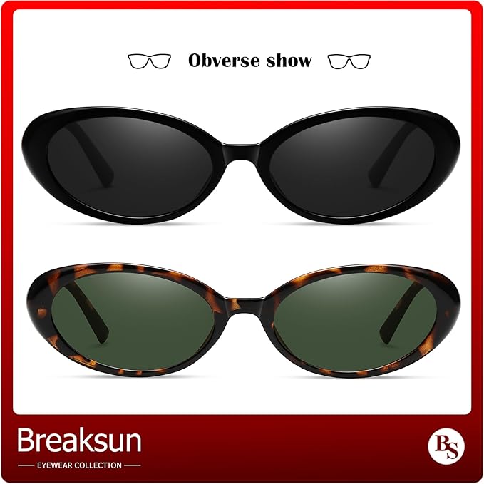 Breaksun Retro Oval Sunglasses for Women Men Fashion Small Oval Sunglasses 90s Vintage Shades