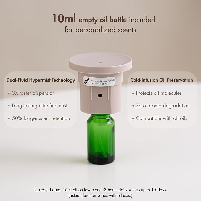 ZMARKRAFT® Waterless Essential Oil Diffuser with Solid Wood Cover | 3 Timers, 2 Mist Modes, Quiet, Portable, Waterless Fragrance, Two-Fluid Atomization