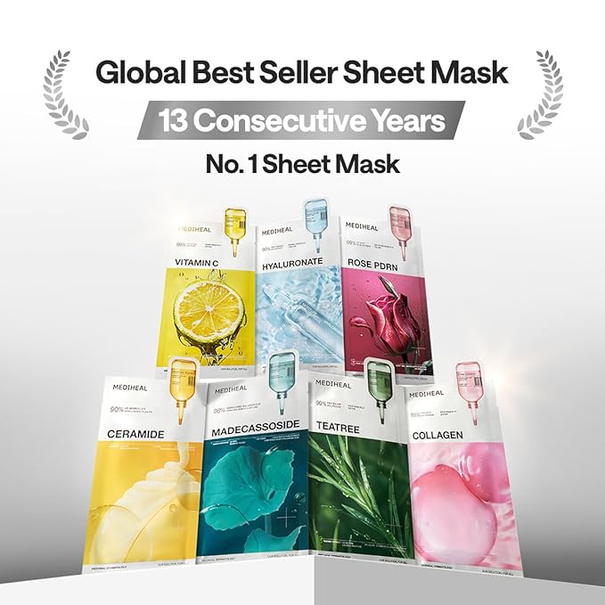 Mediheal Essential Face Mask [Ceramide] Moisture Barrier 10 pcs. with 90% Ceramide, Panthenol for Intense Hydration & Skin Barrier & Daily Skin Nourishment - Vegan Formula Korean Beauty Sheet Mask