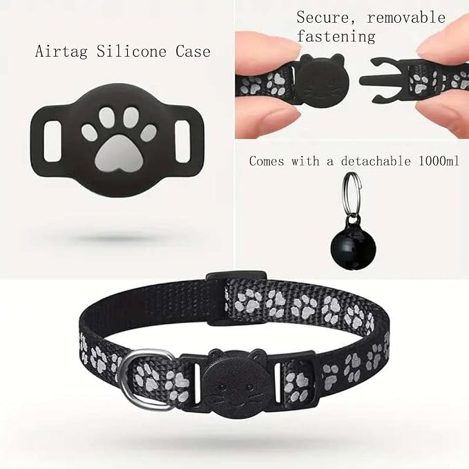GPS Pet Tracker Collar for Cats & Small Dogs, Lightweight & Waterproof with Safety Buckle, Anti-Loss Tracking, Adjustable Reflective Collar with Bell (iOS, Black, 19-26cm)
