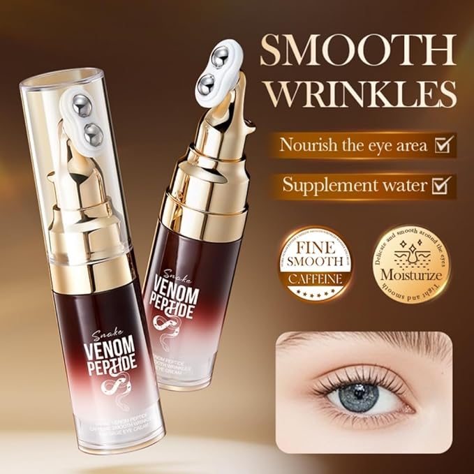 Snake Peptide Eye Cream with Massage Roller, Caffeine Reduce Eye Wrinkles Dark Circles, Anti-Aging Eye Cream for Dark Circles, Puffiness & Wrinkles, Hydrating