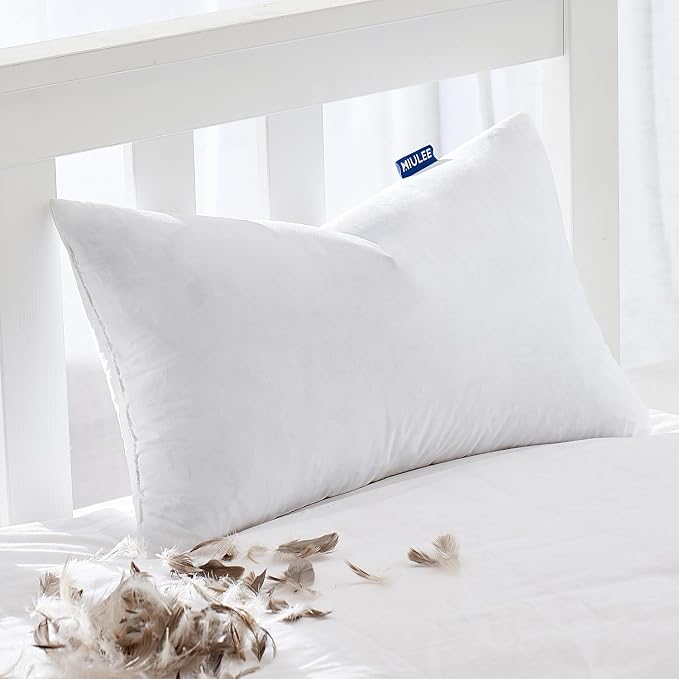 MIULEE Feather Pillow Insert 12x20, Throw Pillow with Cotton Cover | Fluffy and Plump, Decorative Pillows for Sofa Bed Couch, Double-Layer Down-Proof Cotton Cover